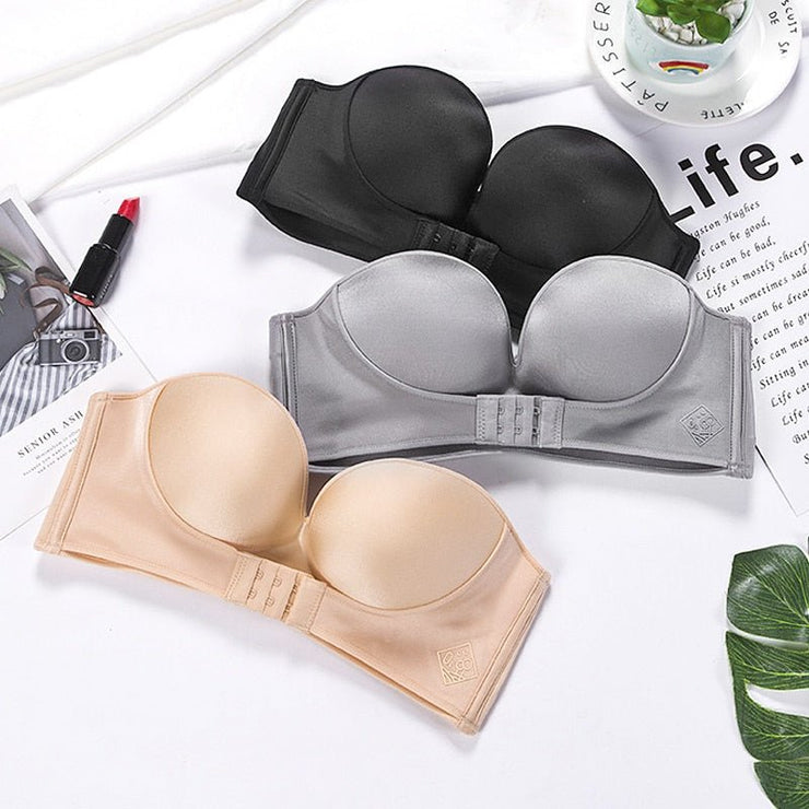PMUYBHF Strapless Bras for Women Wireless Bra Non-Slip Women's Minimalist  Lace and Back Gathered and Seamless and Comfortable Bra Racerback Bras for